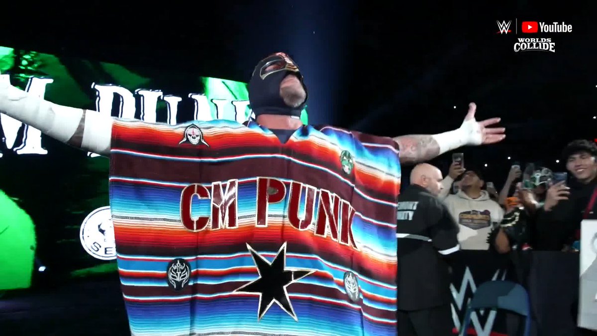 THIS FIRE BURNSSSSS ALLLLLWAYYYSSSSSS!!!! CM Punk has arrived to team with Rey Mysterio &amp; El Grande Americano to battle Omos, JD McDonagh &amp; Dom Mysterio! THE WORLDS COLLIDE MAIN EVENT STARTS NOW! ▶️ Watch WWE Worlds Collide RIGHT NOW on YouTube: