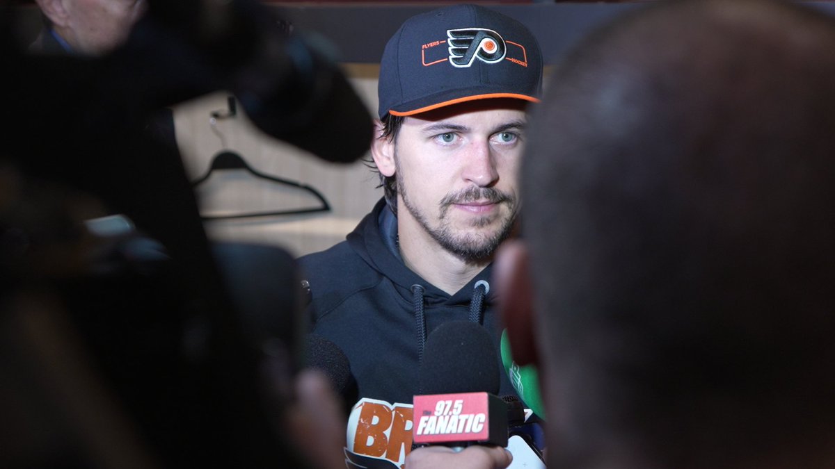 Head coach Rick Tocchet, forward Travis Konecny and defenseman Travis Sanheim met with the media following Wednesday's season-opening loss. #PITvsPHI