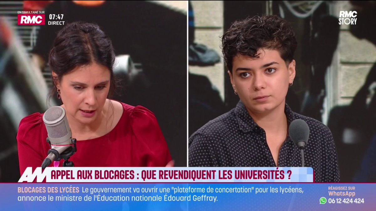 🗣️"Les violences sont une réaction à une violence d'État" Sabrine Kharbach, porte-parole de l'Union étudiante, était l'invitée de RMC #ApollineMatin