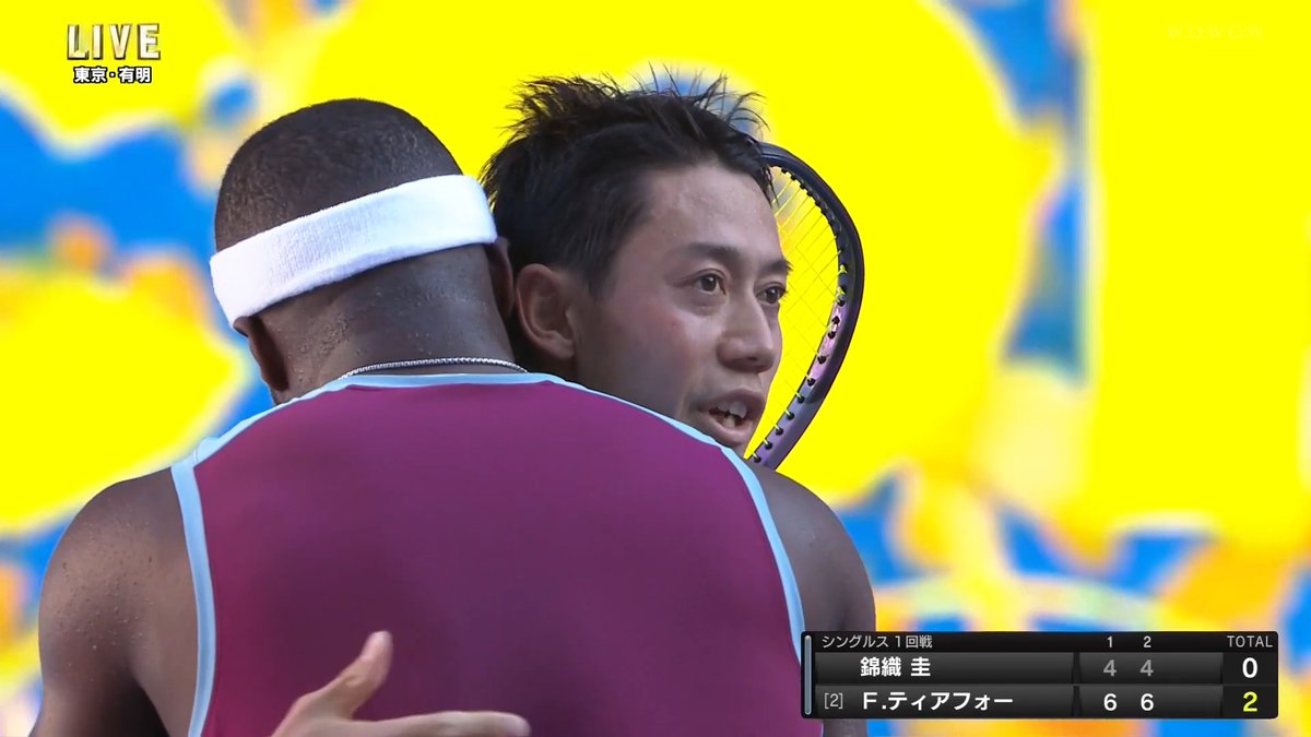 【速報】ありがとう、#錦織圭。 / 世界8位ティアフォーとの激闘! 19年の長い旅に幕。 \ 数々の夢と感動をありがとう👏 錦織圭の挑戦は、心に刻まれた。 🎾#木下グループジャパンオープンテニス 🗓️9/30(水)・10/1(木) 無料生中継! 📺ABEMAでWOWSPOを楽しもう