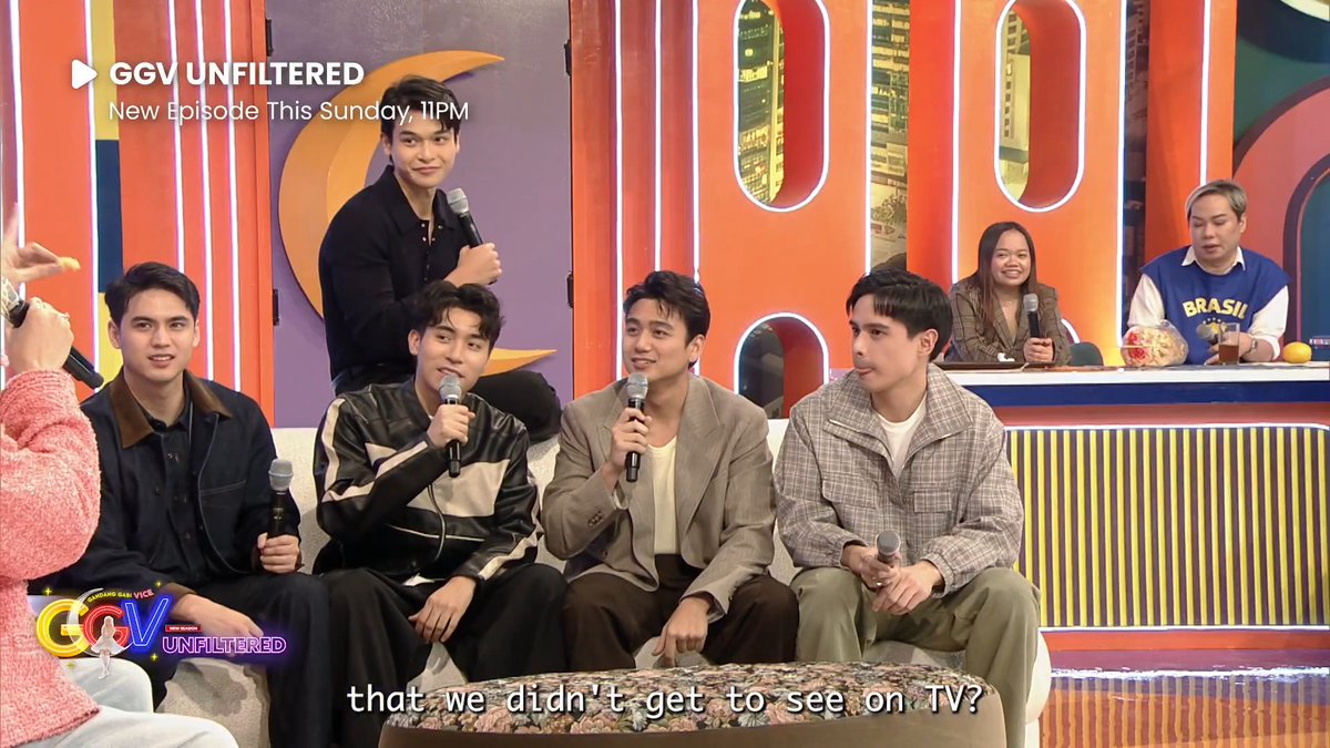 River, Emilio, Brent at Ralph niyo, tahimik lang sa umpisa… 👀 More more pasabog at revelations from the PBB Collab 1 boys aka THE “internet snacks”! ’di namin kinaya ang nickname pero chrue nemen 😭😂 Don’t miss River Joseph, Emilio Daez, Brent Manalo and Ralph de Leon's #GGVUnfiltered debut, this Sunday, 11PM PHT, exclusively for iWant subscribers! 🌙 Catch the regular episode at 10PM PHT, available to watch on iWant for FREE in PH. #GGV #iWantGGV #ViceGanda Gandang Gabi Vice
