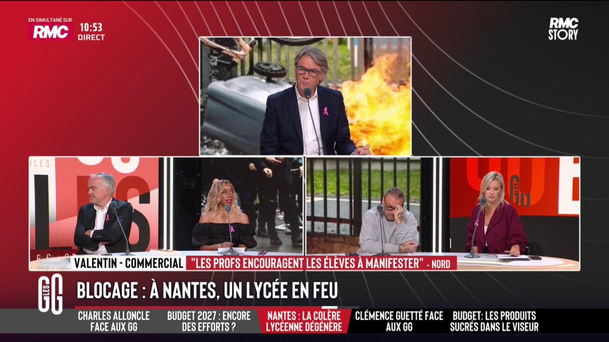 ❌ Blocage des lycées. 📞 Valentin : "Ce matin à Tourcoing, c'est tirs de mortiers sur la police, menaces de mort sur les profs, ça brûle des drapeaux français et ça brandit des drapeaux palestiniens. Et les profs disent que c'est légitime parce que c'est dans la nature des Français de détruire." #GGRMC