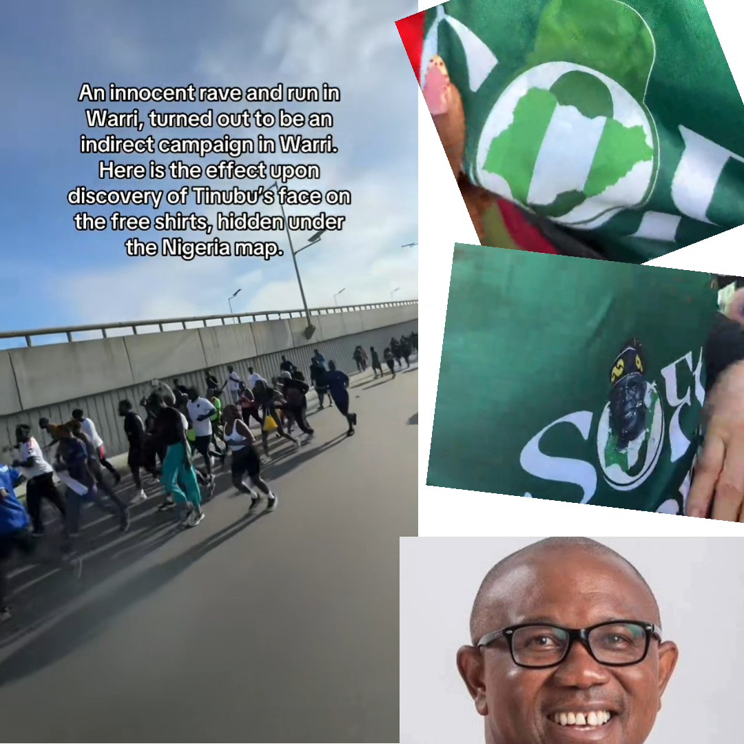 Delta State residents who came out for the Independence Day 5KM race have shared videos showing how they discovered “Soft Nigeria” T-shirts bearing the image of President Tinubu. They instead took to the streets chanting and campaigning for NDC presidential candidate, Mr Peter Obi.