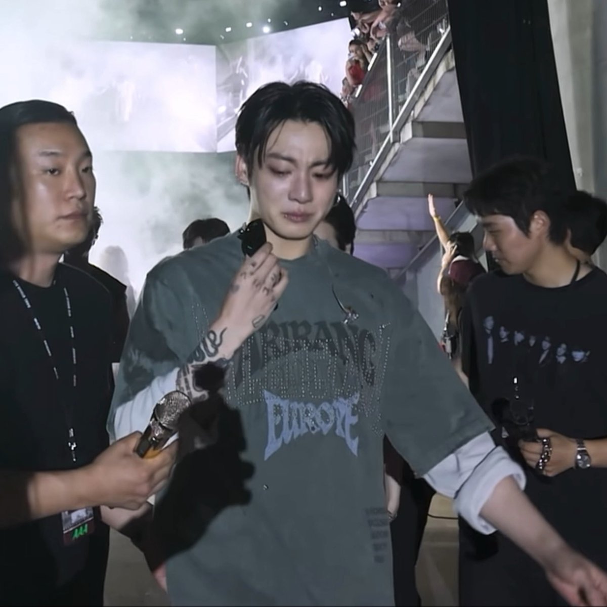 jungkook was crying so hard after the paris concert… my love ☹️