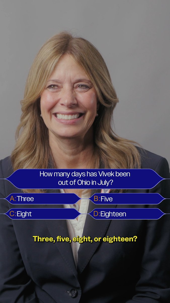 🧐 Where’s Vivek Ramaswamy? Probably not in Ohio. Watch @AmyActonOh play our game. You won’t need to phone a friend to answer these questions 🤭