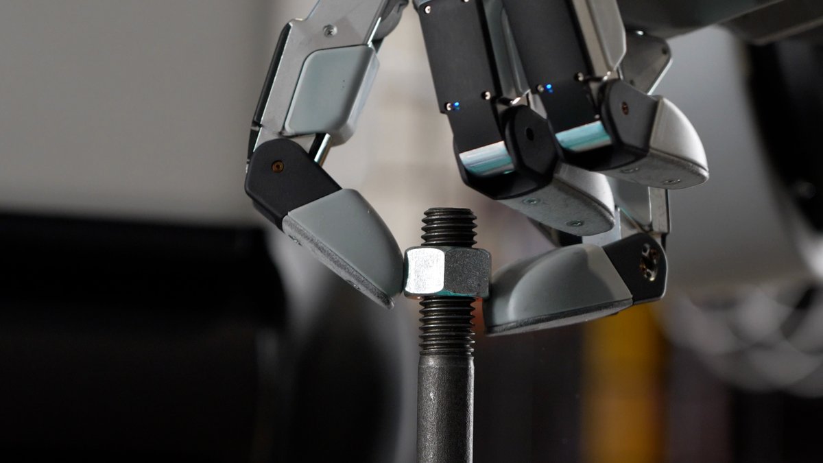 Boston Dynamics has unveiled its next-gen humanoid robot hand. • 13 degrees of freedom (up from 7) • 4 fingers instead of 5 (eliminated pinky to reduce complexity, weight, power use, cost, and potential failure points) • 100lb+ combined payload • New 4-DOF opposable thumb with much more human-like movement • Each of the other fingers has 3 DOF • In-hand manipulation, designed to reposition and manipulate objects within the hand • Tripod/tripolar grasps for holding objects securely while still manipulating them • Tactile pressure sensors across the fingertips and palm for detecting small contact forces • Improved proprioception, allowing Atlas to sense finger position, movement, and forces through the actuators • Backdrivable joints, allowing fingers to yield during impacts, improving durability and reducing potential gearbox damage • Directly actuated joints using a single actuator type