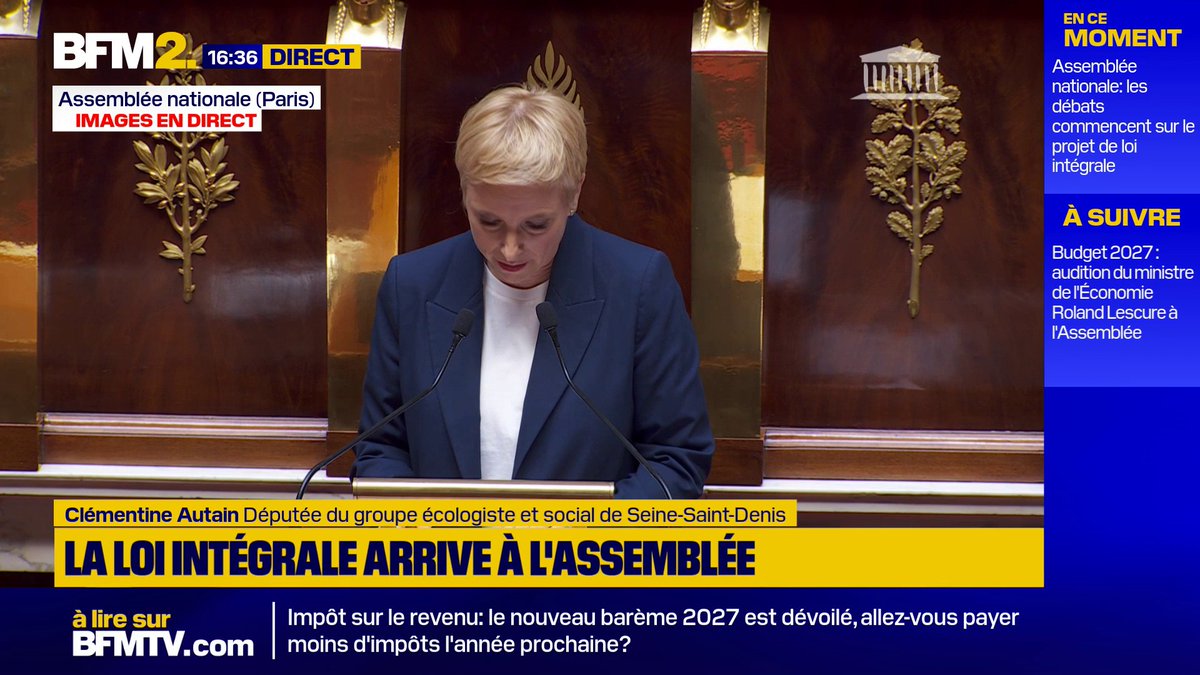 💬"J'avais 22 ans quand un inconnu m'a plaquée au mur, il m'a mis un couteau sous la gorge et m'a violée." Loi intégrale: la députée Clémentine Autain ouvre les débats à l'Assemblée nationale #BFM2