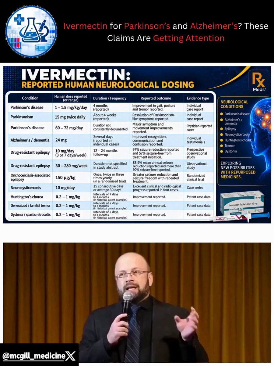 💊 IVERMECTIN + FENBENDAZOLE FULL PROTOCOL: The Dosing Chart Being Shared Online Ivermectin by body weight 150 lb person • Low dose under 0.5 mg/kg → about 34 mg • Medium 1.0 mg/kg → about 68 mg • High 2.0 mg/kg → about 136 mg • Very high 2.5 mg/kg or more → about 170 mg 180 lb person • Low → about 41 mg • Medium → about 82 mg • High → about 164 mg • Very high → about 205 mg 200 lb person • Low → about 45 mg • Medium → about 91 mg • High → about 182 mg • Very high → about 227 mg Fenbendazole shown in the chart • Low: 222 mg, 3 days weekly • Medium: 222 mg, 3 days weekly • High: 222 mg, 6 days weekly • Very high: 222 mg, 6 days weekly The chart associates these doses with different cancer stages and also includes individual cancer testimonials. These are proposed, nonstandard regimens, not established cancer dosing guidelines. Ivermectin and Fenbendazole have not been proven to treat cancer at these doses, and fenbendazole is primarily a veterinary drug. Research into repurposed antiparasitic medicines, including Ivermectin, Fenbendazole, and Mebendazole, continues, but charts circulating online should not be treated as instructions for self-treatment. ⚕️ Follow Mcgill_Medicine for cancer research, repurposed-drug studies, and medical updates. #Ivermectin #Fenbendazole #Mebendazole #CancerResearch #DrugRepurposing #Oncology #MedicalResearch