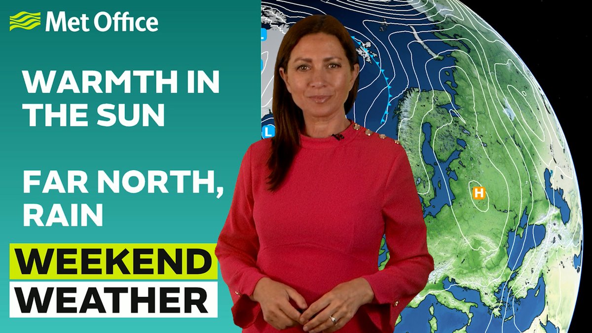 What will our weather be like this weekend? ⛅️ It’ll be largely warm and dry in the south with sunny intervals. But there will be some persistent rain with strong winds in parts of western Scotland on Sunday and fog patches in the south. Watch ⤵️ 🧵 1/2