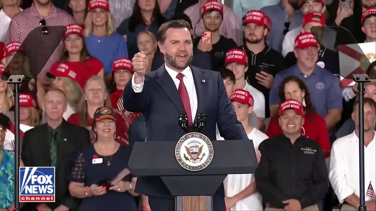 “He wants to raise your taxes and release illegal aliens on the streets of Florida... We kicked him out, just like we're going to kick out the rest of the Democrats who want to do the exact same thing.” Vice President JD Vance fires back after a protester interrupts his midterm rally in Lakeland, Florida, calling the demonstrator a “Democrat plant” before the crowd erupts in cheers.