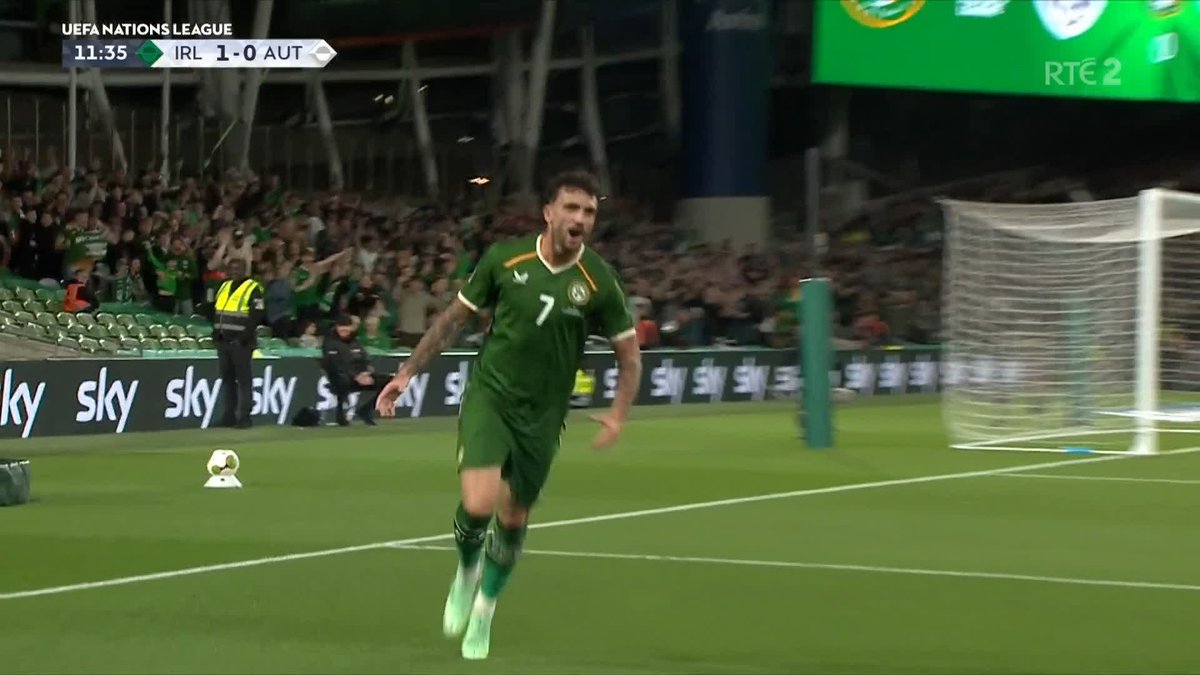 🇮🇪 1-0 🇦🇹 The Republic of Ireland lead in Dublin, and it's that man again, Troy Parrott with a stunning solo goal #rtesport 📺Watch live on RTÉ2 and RTÉ Player
