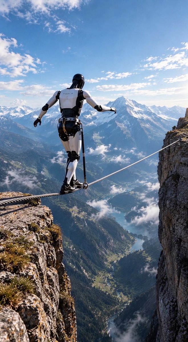 A ROBOT WALKS A WIRE OVER A 1200 M DROP, AND WHEN AN EAGLE FLIES PAST, NOTHING BREAKS ITS FOCUS The cable is a couple centimeters wide. Below the feet, nothing but air down to the valley floor. ▸ every step on the wire is constant ankle correction, since the support rotates and flexes at the same time ▸ the eagle passes inches from its head, a sudden rush of air and visual contrast, and the system just reads it as noise ▸ full attention stays locked on the wire, no stray head or torso movement to break concentration A human tightrope walker spends years training to not react to sudden stimuli so focus never slips mid-crossing. A robot gets that same discipline from an attention-control model that can be dropped onto a different body the same day. When something alive flies inches from your head mid-crossing over a drop like that and the reaction is zero, that's not about balance anymore. That's a system telling real threats to stability apart from plain background noise.