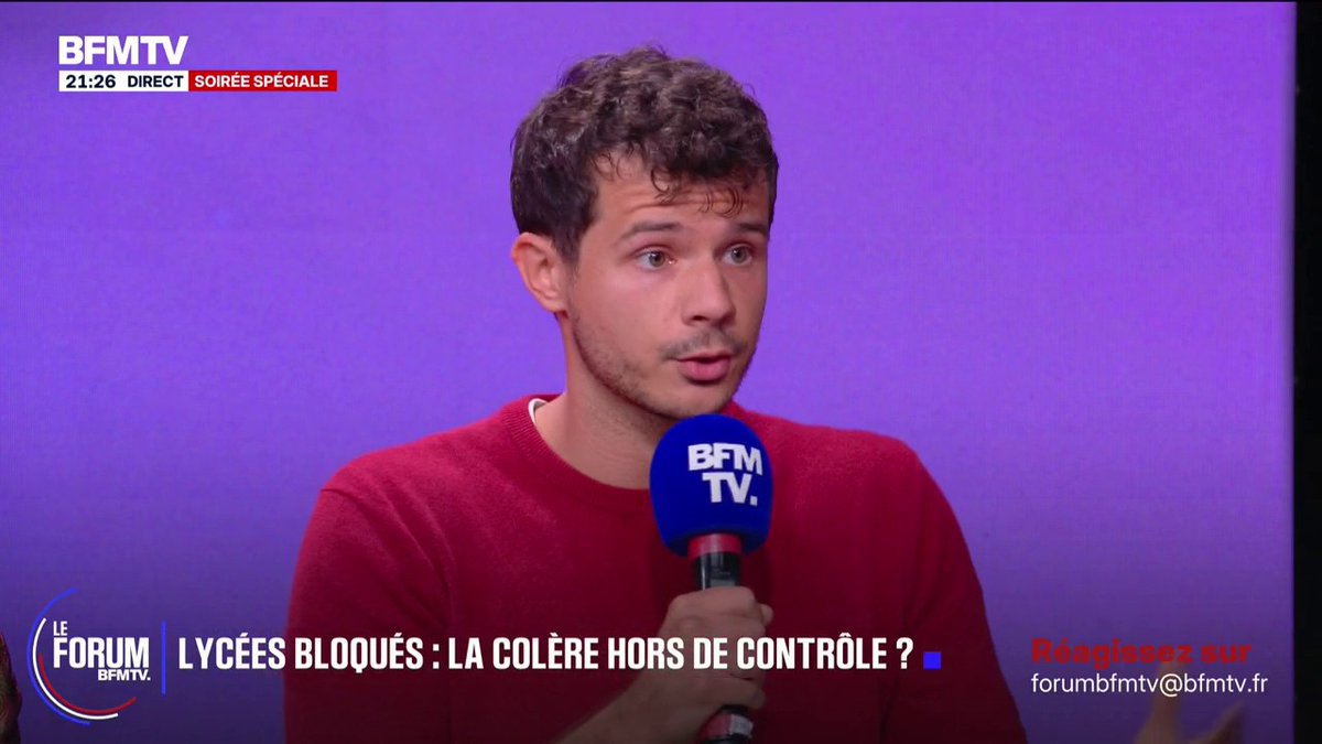 Pour Baptiste Gilli, délégué national de l'UNI, les revendications lycéennes sont "un prétexte à des mouvements d'extrême gauche souvent manipulés par La France insoumise" #FORUMBFMTV