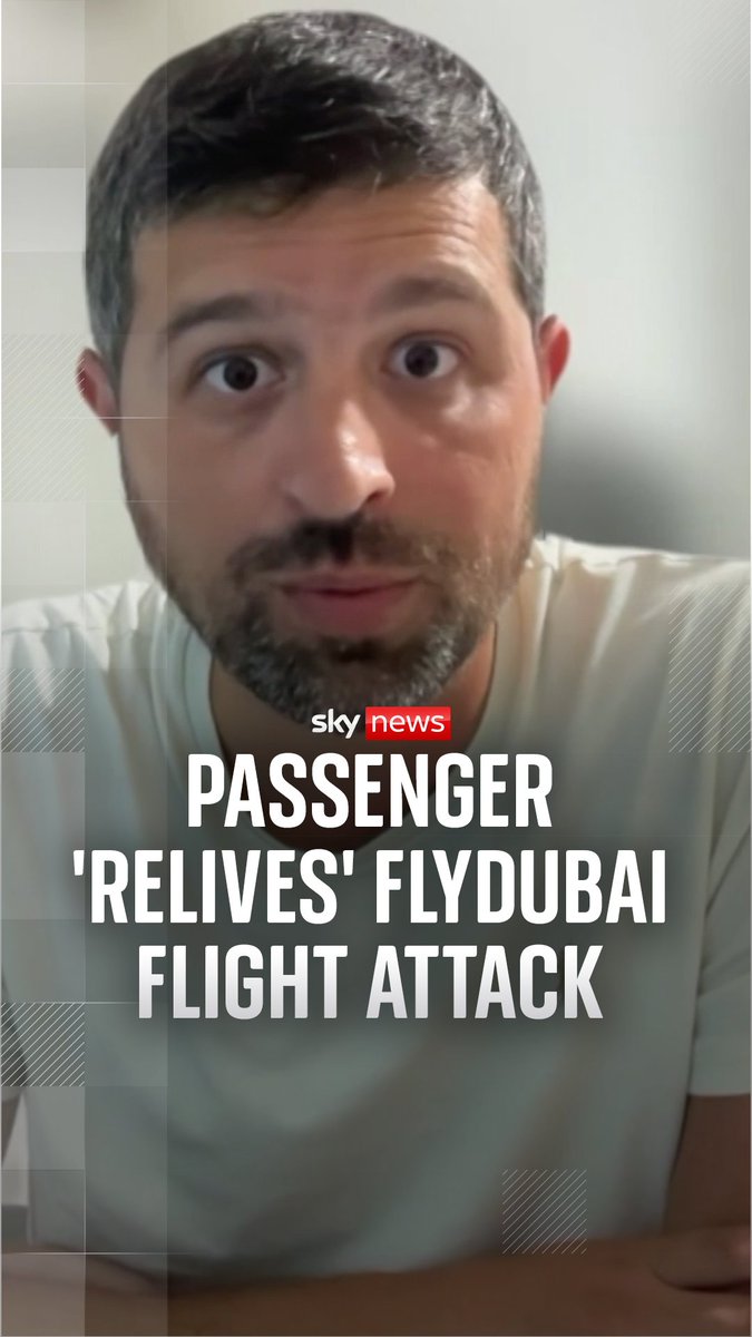 A passenger aboard the Israel-bound FlyDubai flight forced to land in Saudi Arabia tells Sky's Dominic Waghorn he keeps reliving the "horrific attack". Watch more of their conversation 🔽 #Israel #FlyDubai
