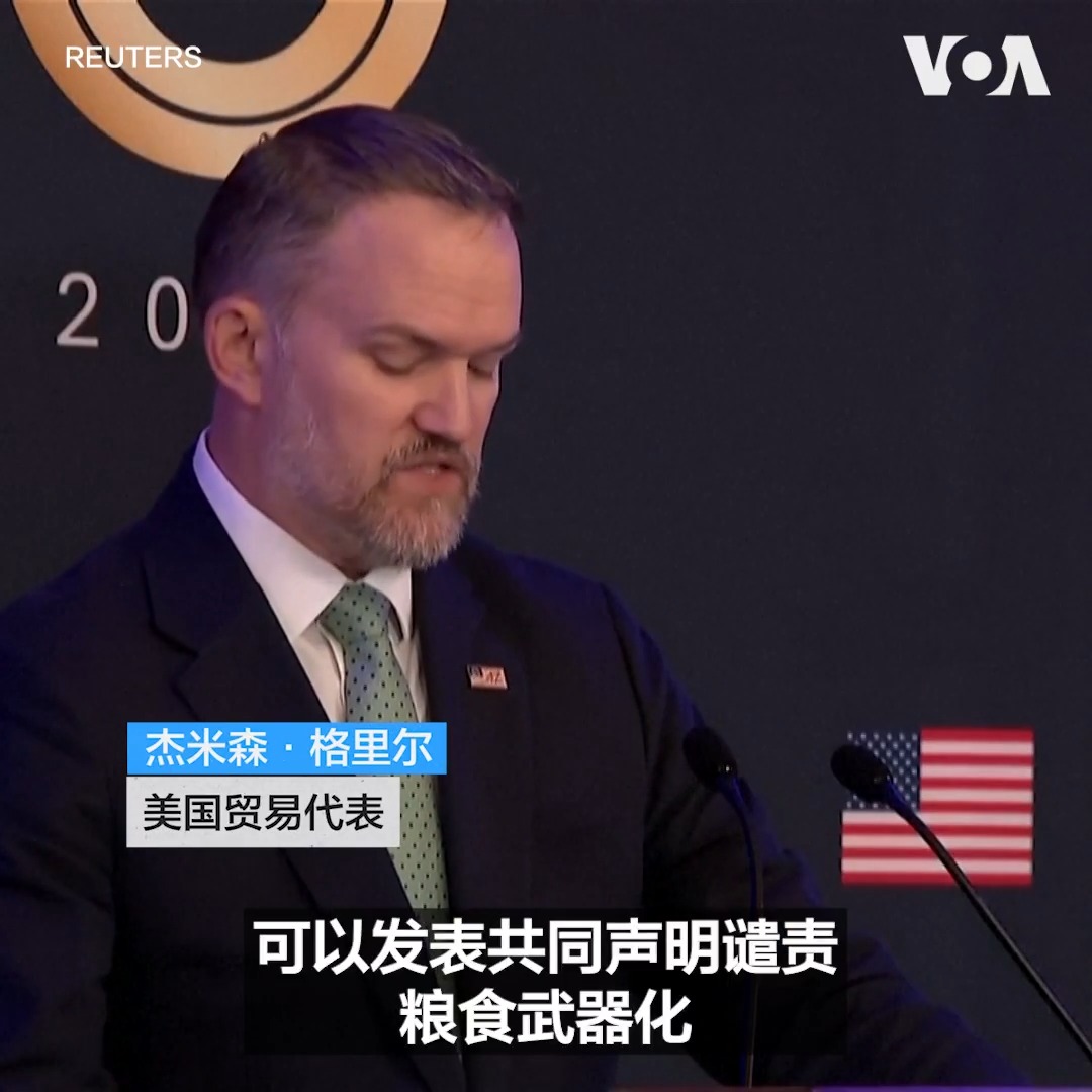 美国贸易代表格里尔10月1日表示，G20贸易部长在密尔沃基举行的会议上达成共识，谴责利用强制性贸易手段将粮食武器化的行为。不过格里尔补充说G20贸易部长们未能就一份谴责供应链中强迫劳动问题的联合声明达成共识。 更多内容：
