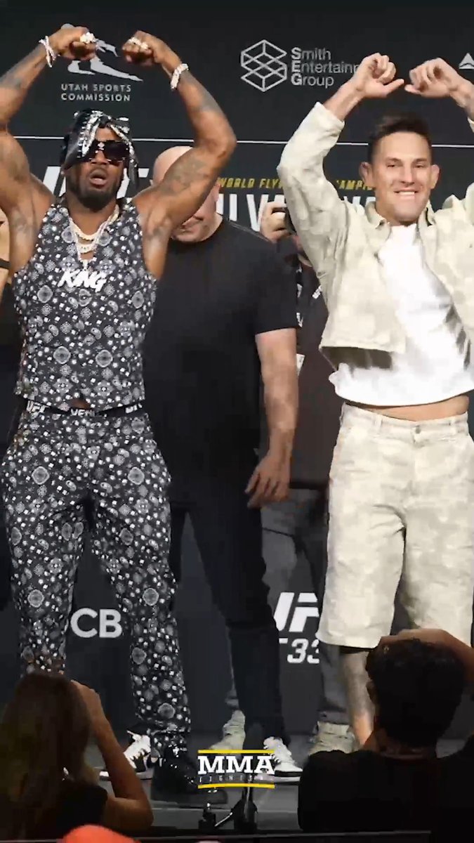 Bobby Green and Esteban Ribovics were HYPED UP during their first #UFC332 faceoff in Salt Lake City 💥🔥
