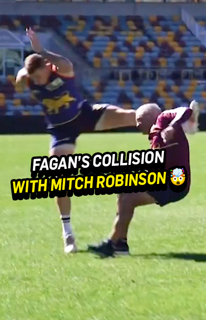 Chris Fagan, we salute you 🏆🏆🏆 He won three flags and survived this collision with Mitch Robinson in 2021 🫣 #TheFrontBar 📺