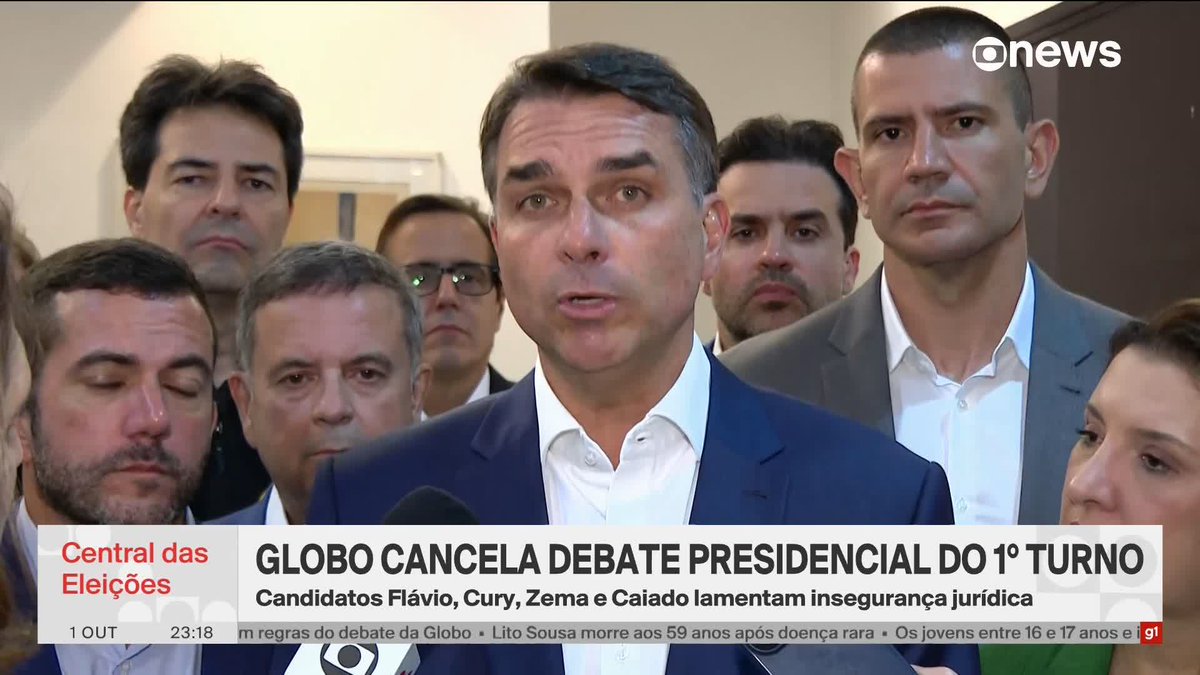 Flávio Bolsonaro fala em “insegurança jurídica” após decisões do TSE e do STF; debate com presidenciáveis foi cancelado. ➡️ #CentraldasEleições – de segunda a sexta, às 19h e às 23h, na #GloboNews. Assista na TV e no Globoplay