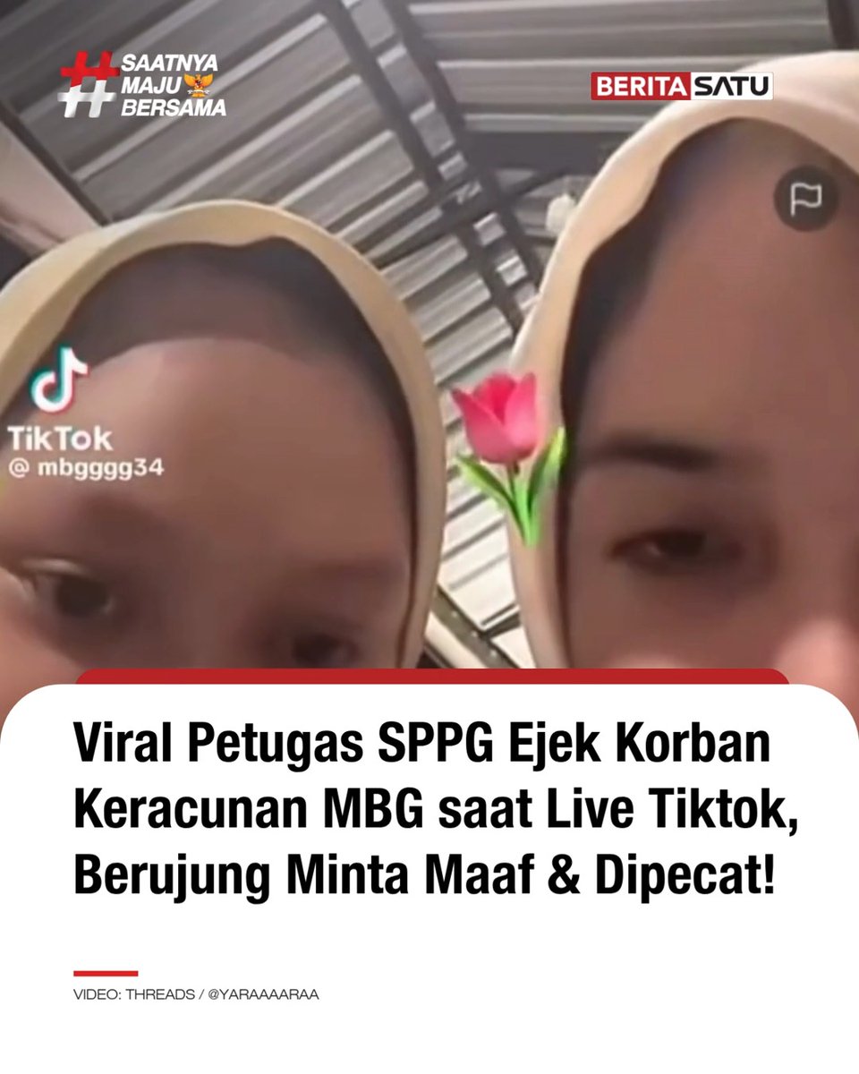 Ulah tak pantas dua petugas Satuan Pelayanan Pemenuhan Gizi (SPPG) Kecamatan Galang, Kabupaten Deli Serdang, saat siaran langsung di TikTok akhirnya berujung pemecatan. Keduanya viral lantaran dengan santai mengolok-olok puluhan siswa SD yang menjadi korban keracunan program Makan Bergizi Gratis (MBG), bahkan menyindir netizen yang menyoroti kasus tersebut. Meski kedua pegawai itu telah membuat video permintaan maaf usai aksinya memicu kecaman keras dari warganet, sikap nir-empati tersebut dinilai telah mencoreng nama baik instansi. Simak berita selengkapnya di BeritaSatu TV, YouTube BeritaSatu dan unduh aplikasi BeritaSatu di iOS dan Apps Store! #BeritaSatu #SaatnyaMajuBersama #ViralTikTok #MakanBergiziGratis #DeliSerdang #HinaKeracunanMBG #SPPGDipecat
