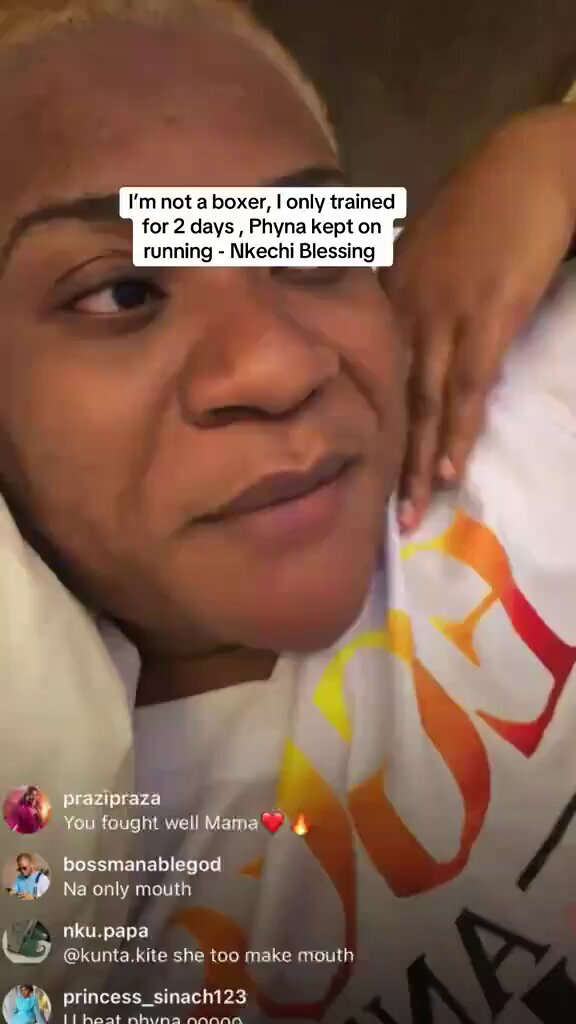 Nkechi Blessing said via IG Live that she decided to fall to the ground to recreate DJ TUNEZ ’s “OgbaFia Dey for Ground” scene,when be@ting by burna boy. She also said Phyna used a charm on her and that she wanted a rematch.
