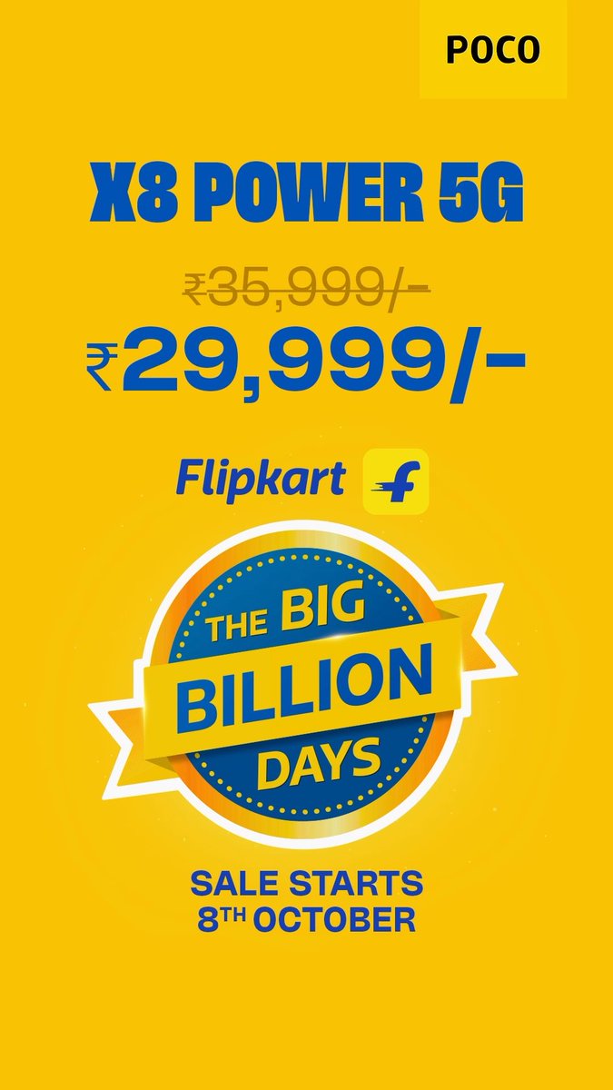 POCO X8 Power at ₹29,999* during Flipkart BBD sale is actually a very good deal: > SD 6 Gen 5, LPDDR5X > 1.5K AMOLED HDR10+ Dolby vision > 10000mAh + 100W > 50MP f1/.5 (1/1.95”) + 8MP UW > 4+6 OS updates You can consider this if you want a big battery phone with a good display & long updates with Snapdragon chip.