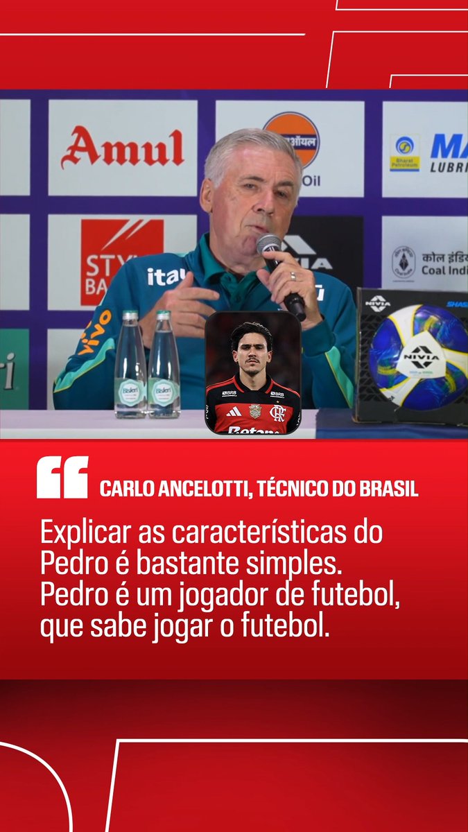 "Explicar as características do Pedro é bastante simples. Para mim, Pedro é um jogador de futebol, que sabe jogar futebol." 🎙️ Ancelotti. 🎥 ESPN Brasil | SportsCenter Brasil