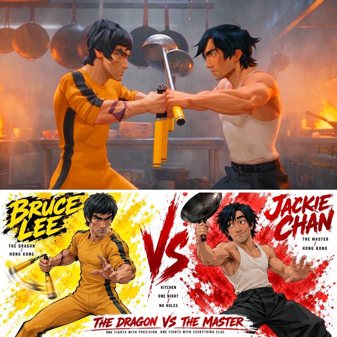 Bruce Lee with Nunchaku. Jackie Chan with a wok 🐉 Seedance 2.5 + GPT Image 2.5 Prompt👇🏻