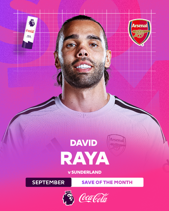 Standing firm from the spot 👊 David Raya's strong penalty save earns him Coca-Cola Save of the Month for September 🧤