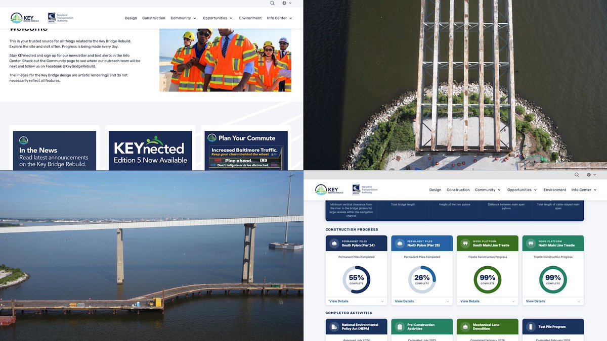 🌉 Our Key Bridge Rebuild Dashboard is live! Follow the Key Bridge rebuild with MDTA at We’re rebuilding the Key Bridge safely, quickly, and cost-efficiently. It’s one of the largest infrastructure projects in our state’s history, and we want to keep you updated on every step.