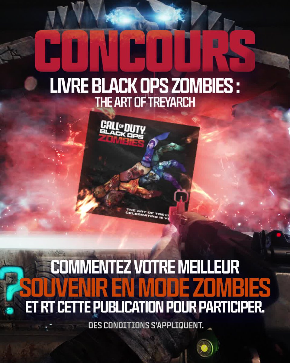 🚨 CONCOURS 🚨 Quel est votre meilleur souvenir en mode Zombies ? Partagez-le ci-dessous et RT cette publication pour tenter de gagner un exemplaire du livre Black Ops Zombies : The Art of Treyarch. Bonne chance 🧟 Des conditions s'appliquent :