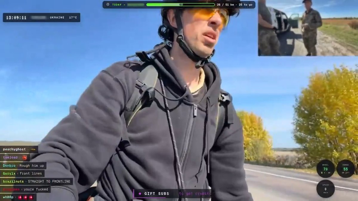UK STREAMER SAM PEPPER almost gets DRAGGED TO THE FRONTLINE while CYCLING through UKRAINE MEN IN UNIFORMS get out of VAN, hear him SPEAK ENGLISH and WALK AWAY STREAMER then asks if he can COME INSIDE the VAN