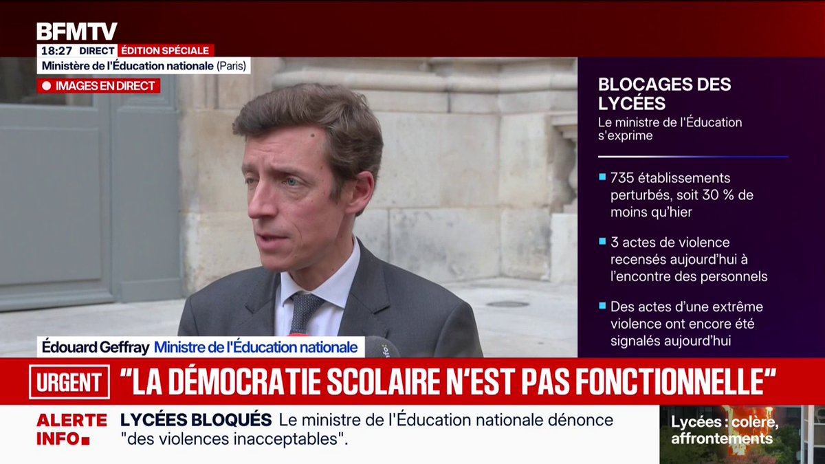 Syndicats lycéens reçus par l'Éducation nationale: "La démocratie scolaire n'est pas assez fonctionnelle", constate le ministre de l'Éducation nationale