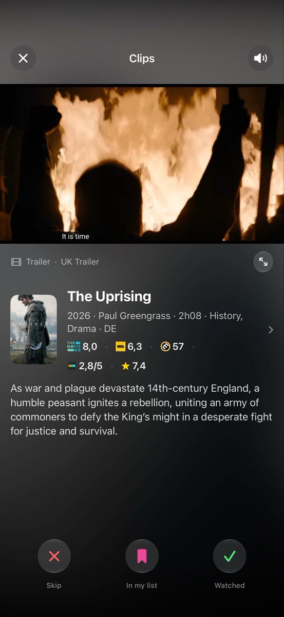 Your next watch shouldn't take 30 minutes of scrolling to find. 🍿 Suite TV just got a big update on iOS & Android! 🎬 Clips: a vertical feed of trailers right in Discover. Swipe, add to your list or mark as watched without leaving the feed. 🧭 New Discover: browse by platform, genre, theme and studio, then go deeper with Explore filters. Pick your platforms and reorder the sections your way. 🏆 Awards: Oscars, Emmys, Golden Globes, BAFTA, César, Cannes and more, edition by edition. Nominations and wins now appear on each title and actor page, so you know what a film won before you press play. 🎞️ Sagas: a page for every film saga, in release order, with your progress and a button to add the whole saga at once. 🎭 Cast: Find your favorite actors, trending names, community favorites and this year's award winners, in the order you choose. 🤝 Matches: people with your taste now live in Discover, under People tab.