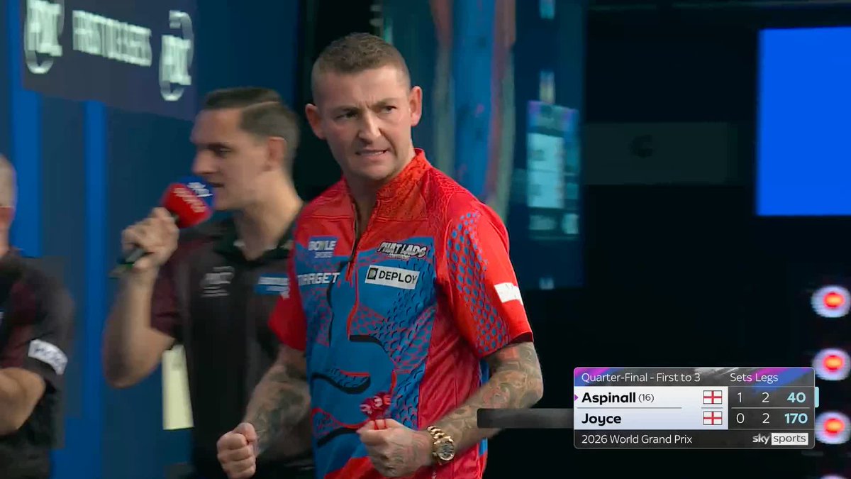 🚨 Nathan Aspinall is threatening the World Grand Prix record average! He's currently averaging 109.78 and 2-0 up on Ryan Joyce 😮 📺 #WGPDarts | QF