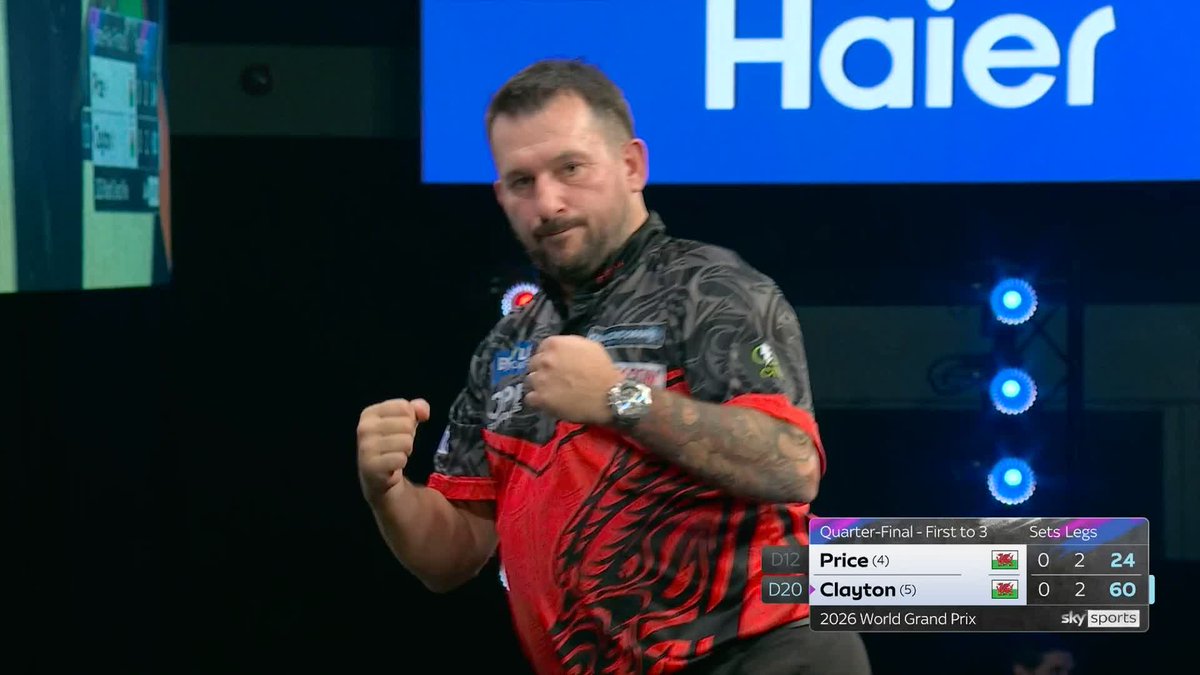 Jonny Clayton snatches the first set, after Gerwyn Price went six darts into the perfect leg! 😱 📺 #WGPDarts | QF