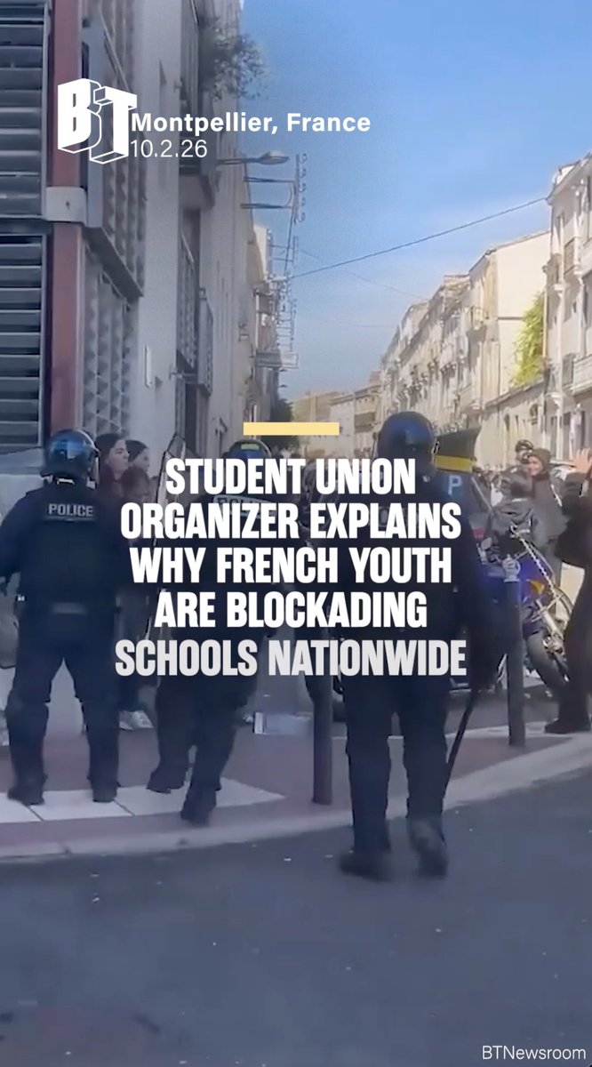 “They're abandoning everything related to intellectual development and education. The less educated people are, the easier it is to provide companies with cheap labour.” French youth continue to blockade hundreds of high schools nationwide. Kais Aittadi, a spokesperson for Syndicat de Combat Universitaire de Montpellier (SCUM) student union slammed the French government for cutting education budgets amid overcrowded classrooms and deteriorating school conditions – while continuing to funnel funding into “the military, the police … to repress people and wage war constantly.”