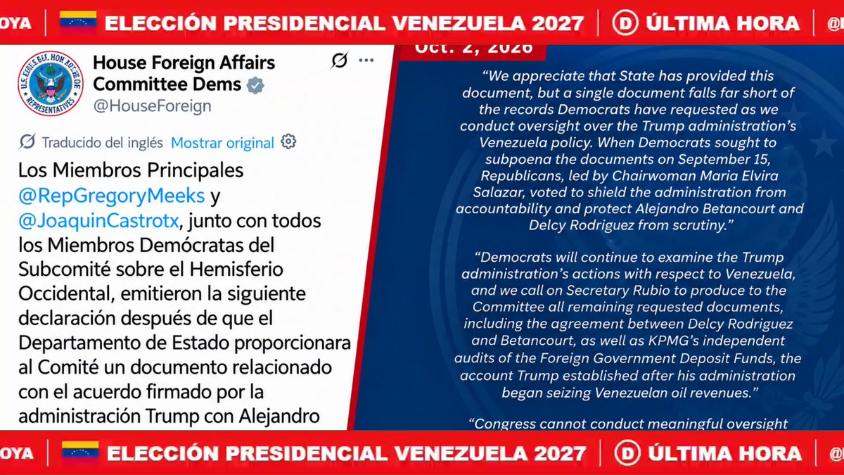 ALERTA 🇻🇪 🇺🇸 | ¡ÚLTIMA HORA!🚨| Los demócratas exigen a Marco Rubio entregar los documentos que aún faltan, un solo documento entregado por el Departamento de Estado "es insuficiente" de los registros solicitados sobre la política de Venezuela de Trump.