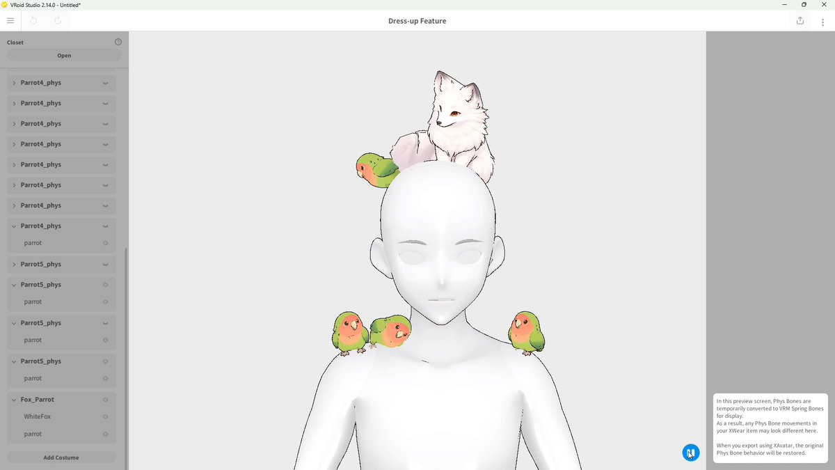 インコ「やっと落ち着いた…😌」 きつねの尻尾「オラオラオラァ！！💥🦊」 せっかく冷静になったインコが、バグった尻尾に物理で物理（？）攻撃されてるの面白すぎるｗｗｗ #VRoid #XWear