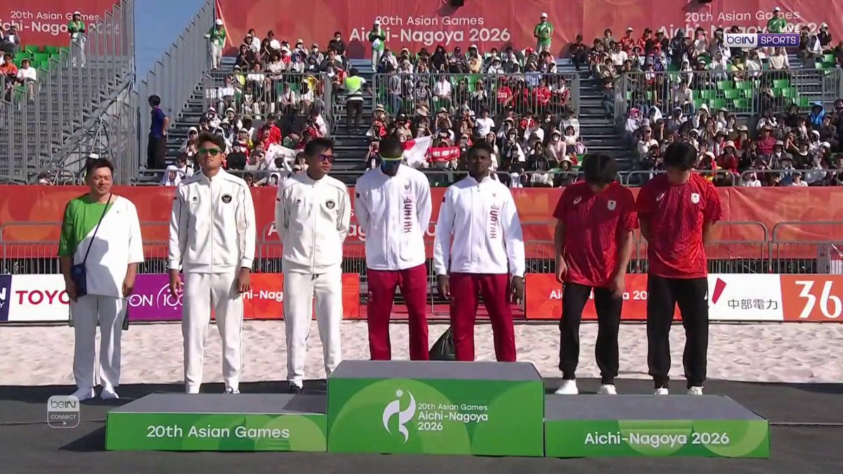 🥇🇶🇦 مراسم تتويج الثنائي القطري شريف يونس وأحمد تيجان بذهبية الكرة الطائرة الشاطئية ضمن دورة الألعاب الآسيوية - آيتشي ناغويا 2026. #دورة_الألعاب_الآسيوية