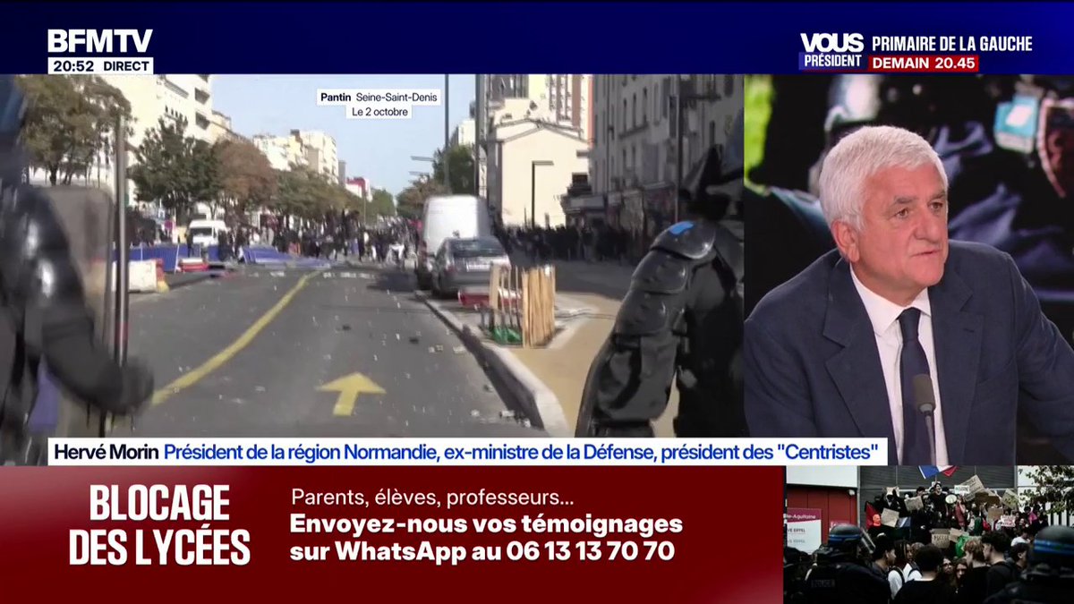 "Je suis inquiet, on nous annonce des manifestations fortes ce mardi ", déclare Hervé Morin, président de la région Normandie