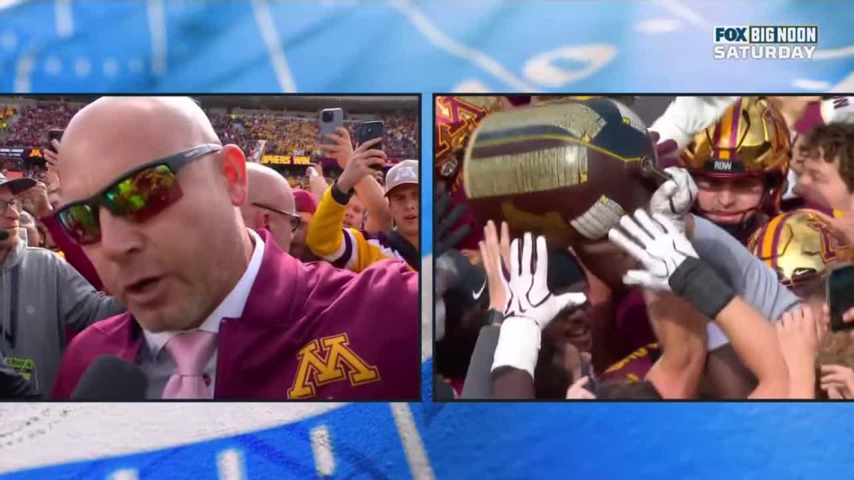 “Besides my marriage and my kids being born, this might be the best day of my life!” P.J. Fleck is HYPED after Minnesota Football wins the Little Brown Jug at home for the first time since 1977 🙌