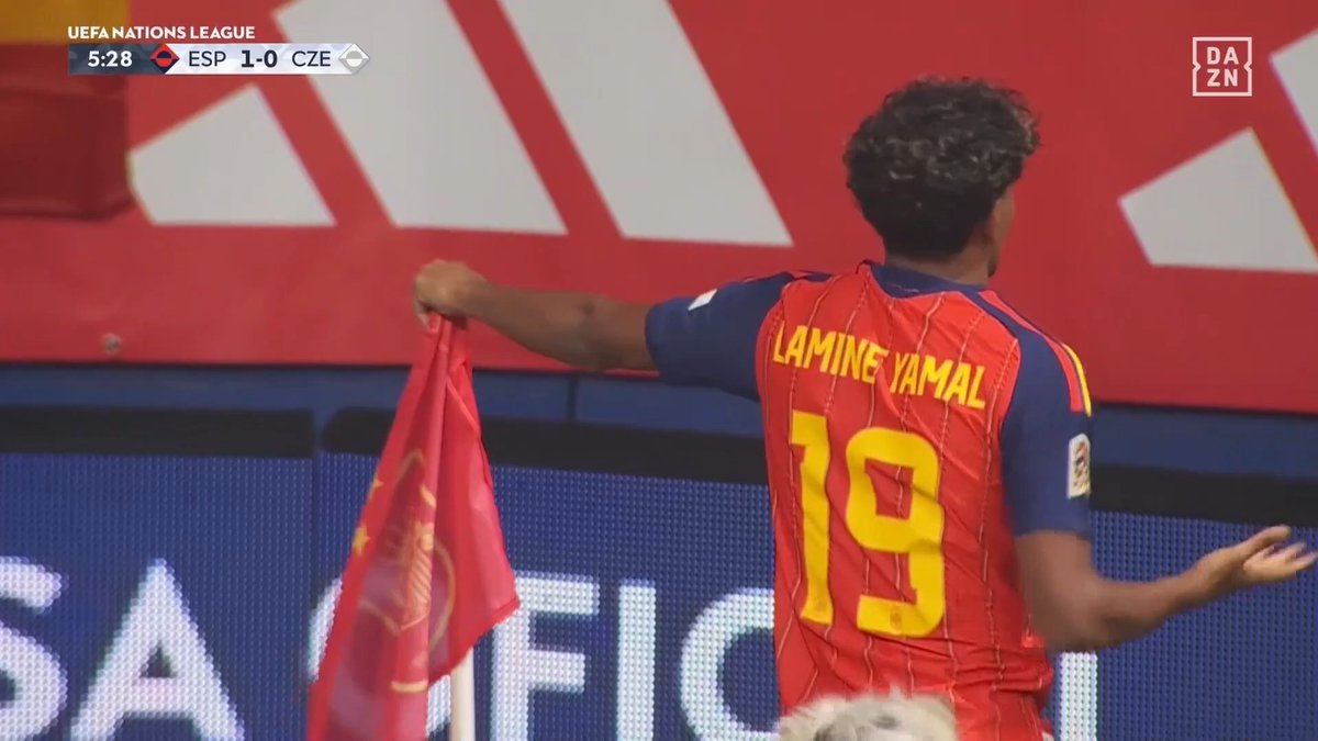 🇪🇸 3試合連続の先制点 ⭐️ ヤマルが左足で見事なスーパーゴールを記録。 UNL 3試合連続で試合を動かす。 [PR] ABEMA de DAZN で生中継：
