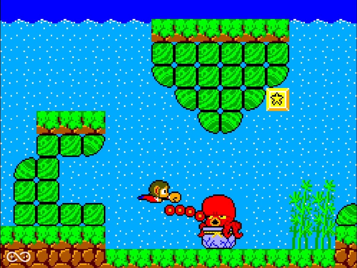 This octopus in level 3 hides a secret Alex Kidd in Miracle World (Master System, Sega, 1986)