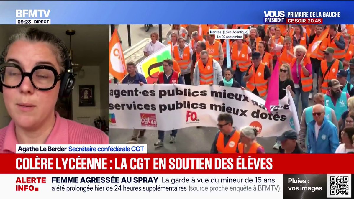 Colère lycéenne: "La CGT est à leurs côtés pour leur permettre de se mobiliser", affirme Agathe Le Berder, secrétaire confédérale CGT