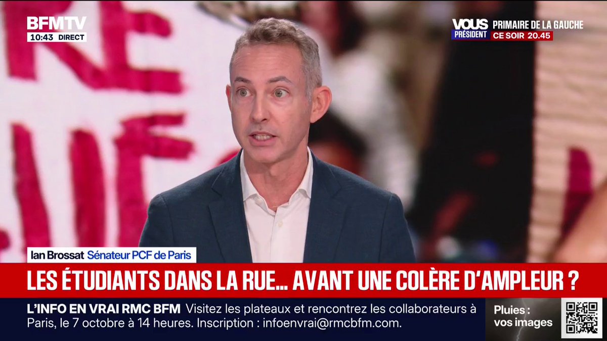 Colère des lycéens: "Si l'explication du gouvernement, c'est la manipulation de LFI, je pense qu'ils sont complètement à côté de la plaque", affirme Ian Brossat, sénateur PCF