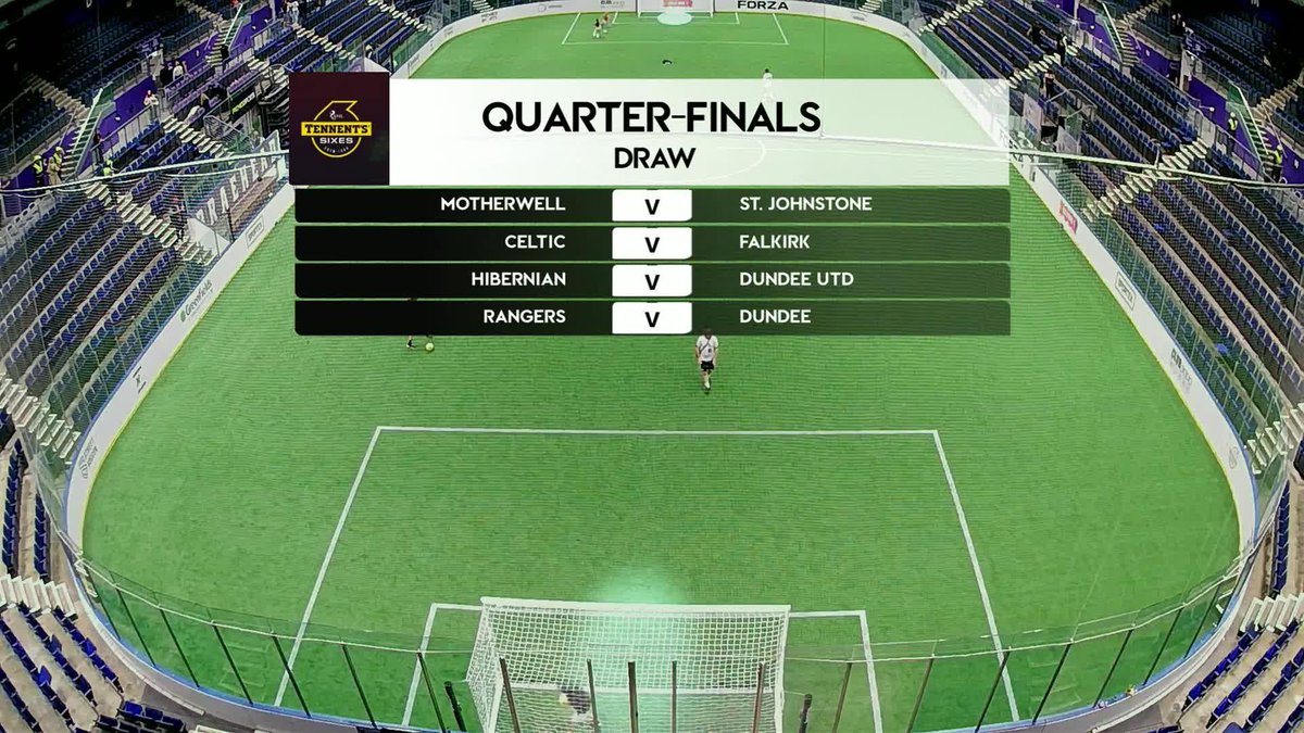 The Tennent's Sixes Quarter-Final draw ⚽ 🟠 Motherwell v St. Johnstone 🔵 🍀 Celtic v Falkirk 🔵 🥬 Hibernian v Dundee United 🍊 🔵 Rangers v Dundee 🔵 SPFL