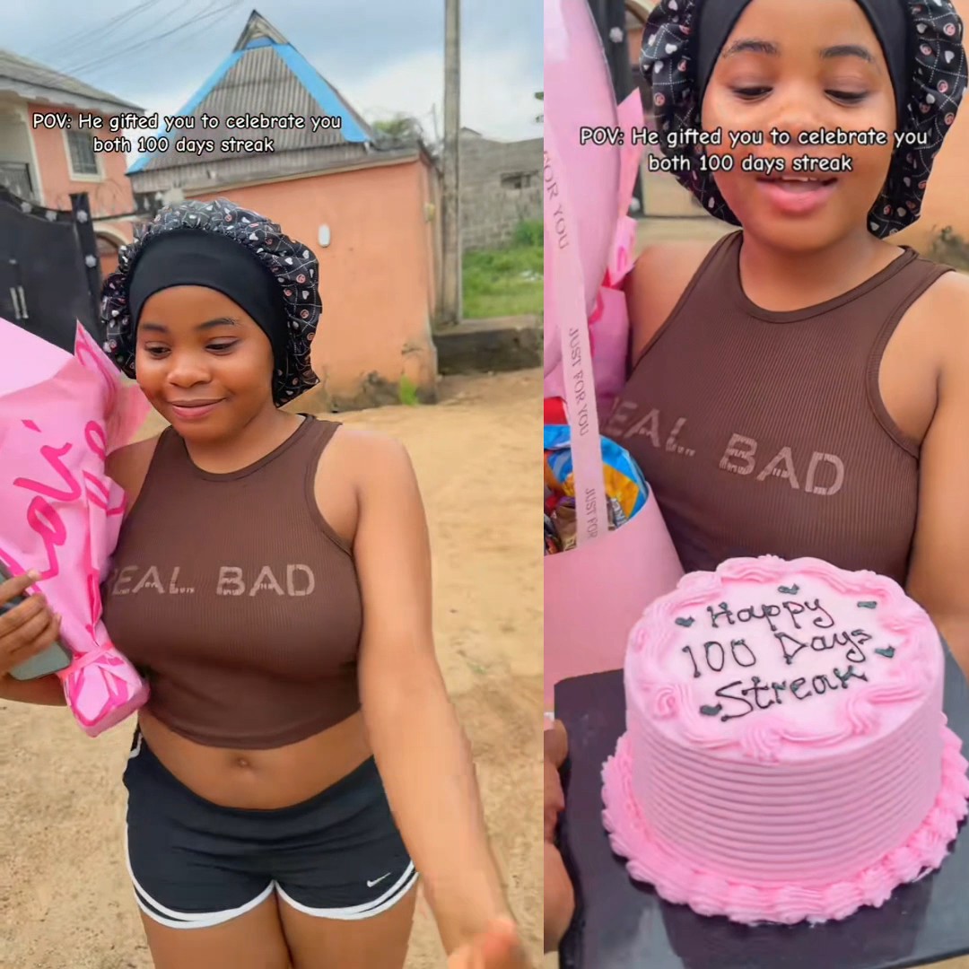 Man surprises his girlfriend with a money bouquet, cake and other goodies as they celebrate their 100-day streak🥹🥹 📹: The_celebrity_baker //TT