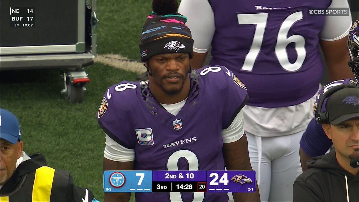 Tyler Huntley is in at QB for the Baltimore Ravens. Lamar Jackson is questionable to return with an ankle injury. (📺 CBS)