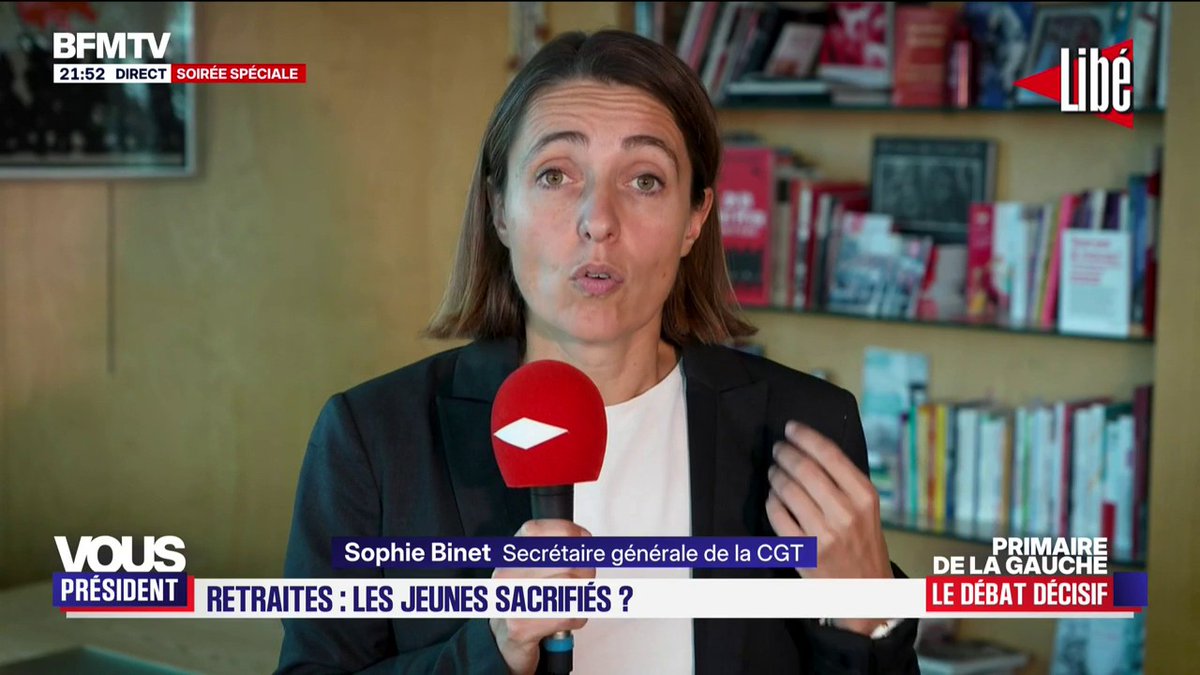 Sophie Binet, secrétaire générale de la CGT, interroge les candidats à la primaire sociale-démocrate sur les retraites #VousPrésident