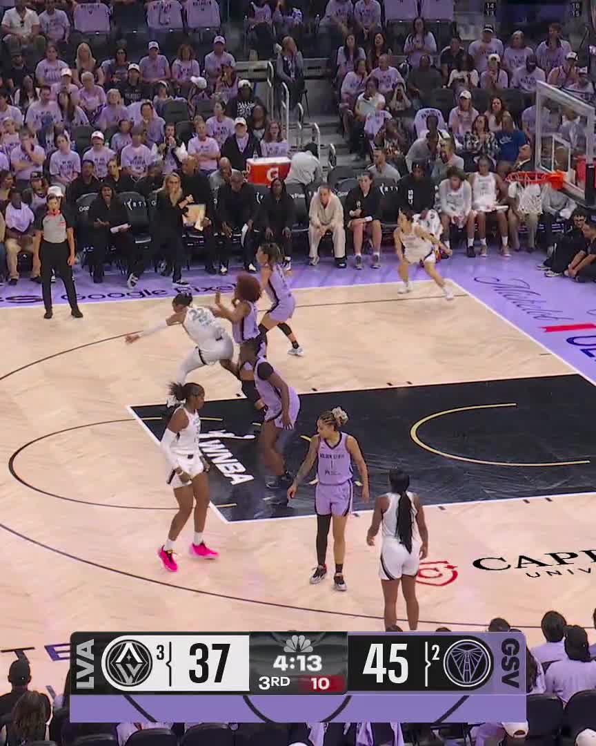 A'ja Wilson gets animated after getting fouled while knocking down this tough shot! 📺 NBC and Peacock